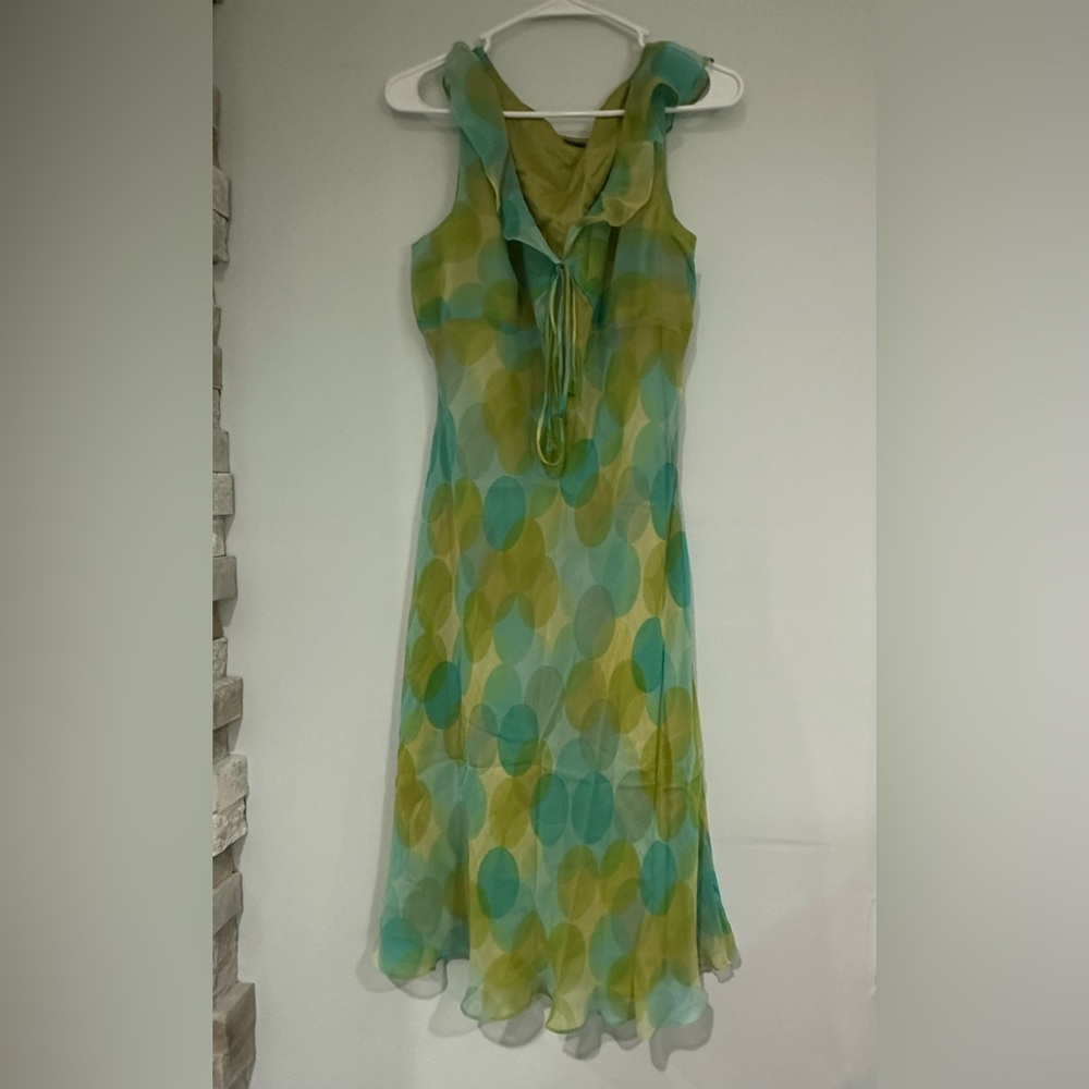 Muse Green & Teal Printed Silk Chiffon Midi Dress